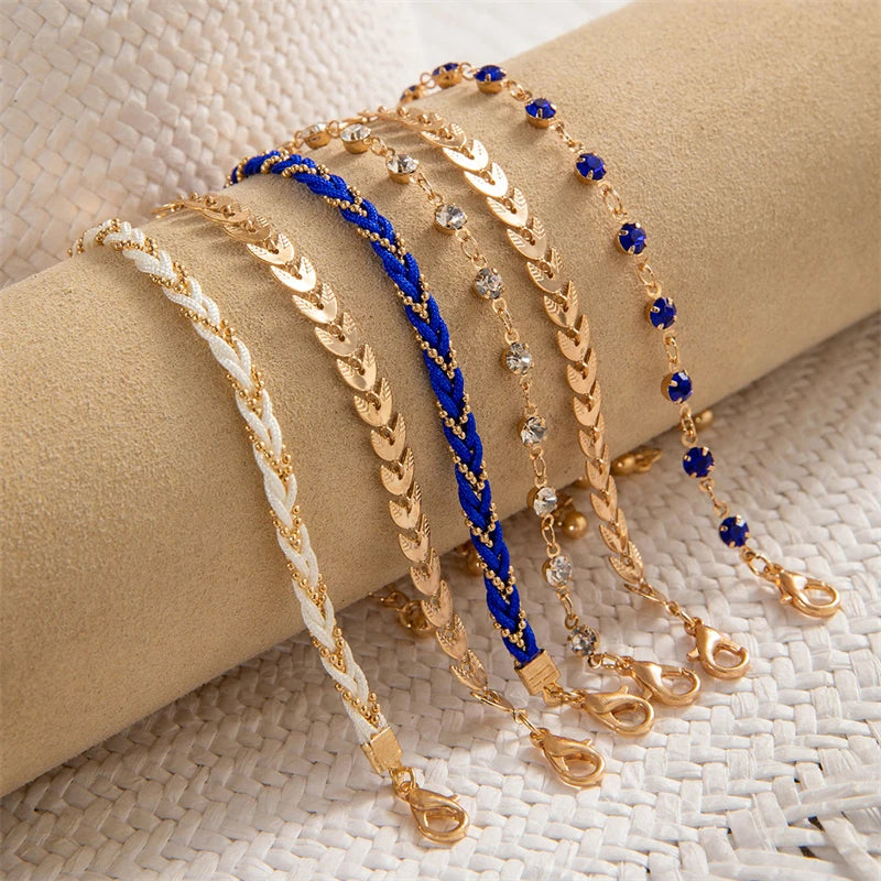 4pcs/set Bohemia Shell Bracelets for Women Ethnic Style Colorful Zircon Rice Beads Metal Chain Bangles Summer Beach Jewelry