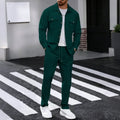 New Men's Solidcolor Waffle Longsleeved Pants Set High Quality Fashionable Comfortable With Double Pockets Workwear Style Cardig