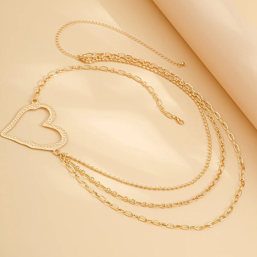 IngeSight.Z Classic Metal Multilayer Belly Chains For Women Hollow Gold Color Love Heart Beach Bikini Waist Body Chain Jewelry