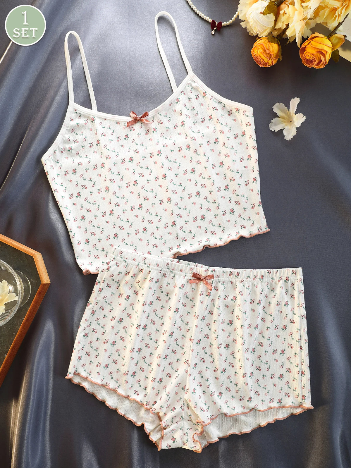 2-Piece Set, Women's Casual Sleeveless Pajamas, Camisole Top with Matching Shorts, Suitable for All Seasons, Loungewear