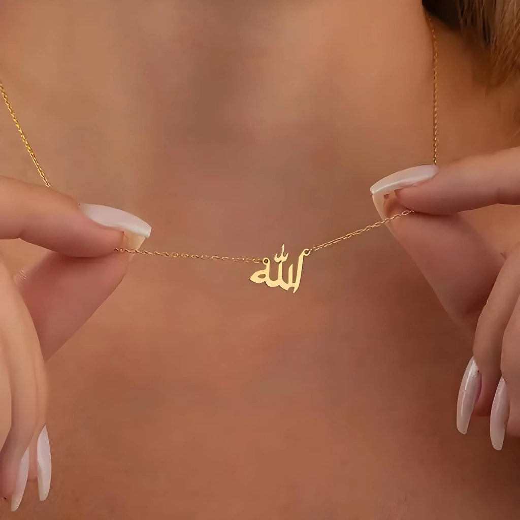 Personalized Arabic Name Necklace, Stainless Steel Gold - Tone Jewelry, Custom Nameplate for Women's Daily & Elegant Wear