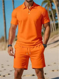 Summer New Men's Polo Shirt Set Casual Sporty Cool Fashionable Slim Fit Solid Color Short-Sleeved Shorts Set Men's