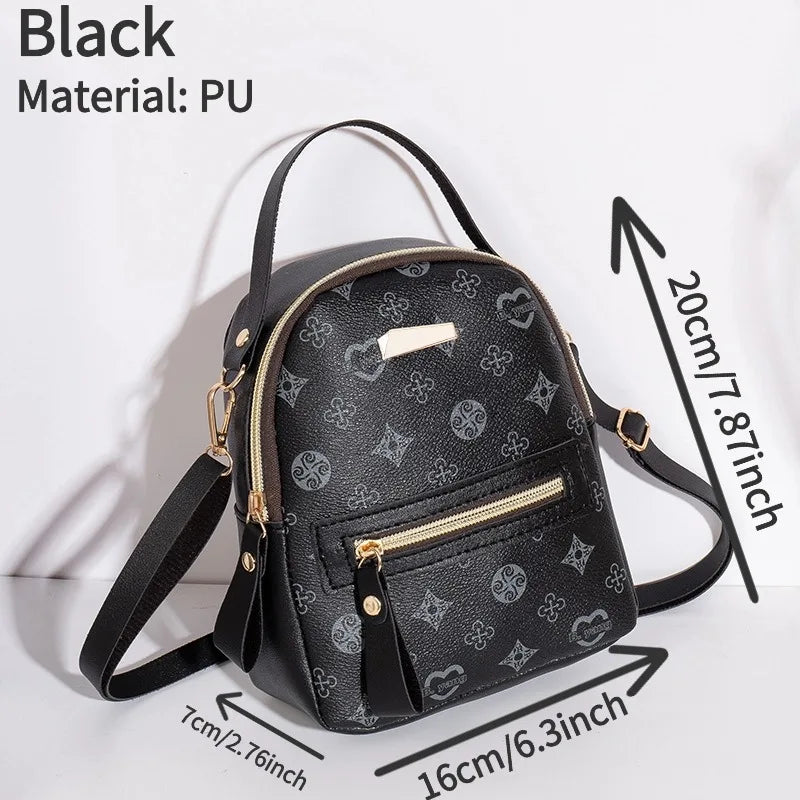 Mini Backpack Women PU Leather Printed Fashion Small Backpack 3 Ways Carry Lightweight Casual Daypack for Daily Travel Shopping