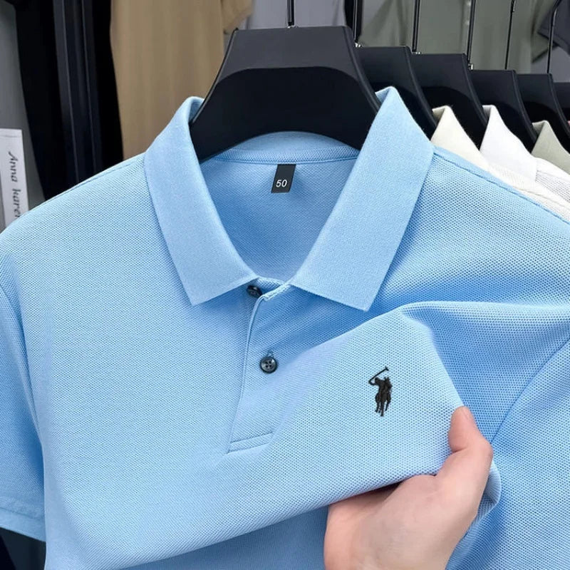100% pure cotton high-end brand men's short sleeve polo shirt 2026 summer luxury fashion pony embroidery golf top casual T-shirt