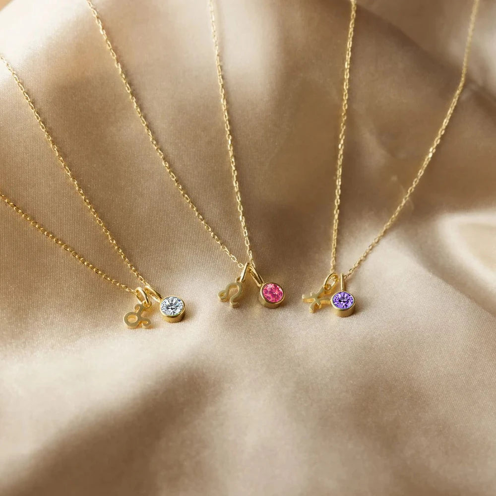 EMANCO Birthstone Constellation Double Pendant Necklace 12 Zirconia Stainless Steel Jewelry DIY Necklace Birthday Gift
