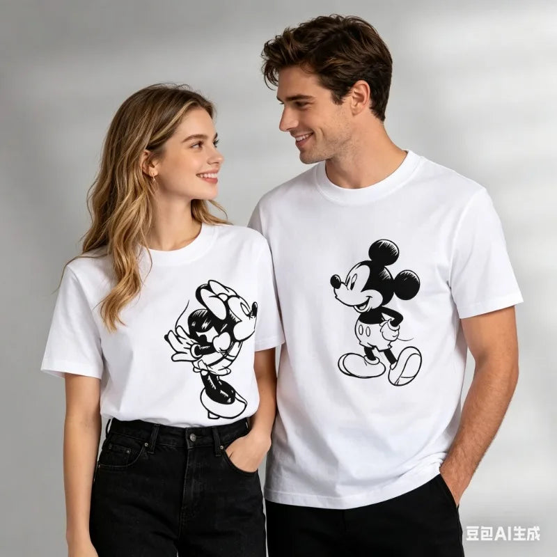 2026 New Family Summer Men's Women's T-shirts Cartoon Print Oversize Fashion Cotton Parent Child Top Casual Couple Daily Street