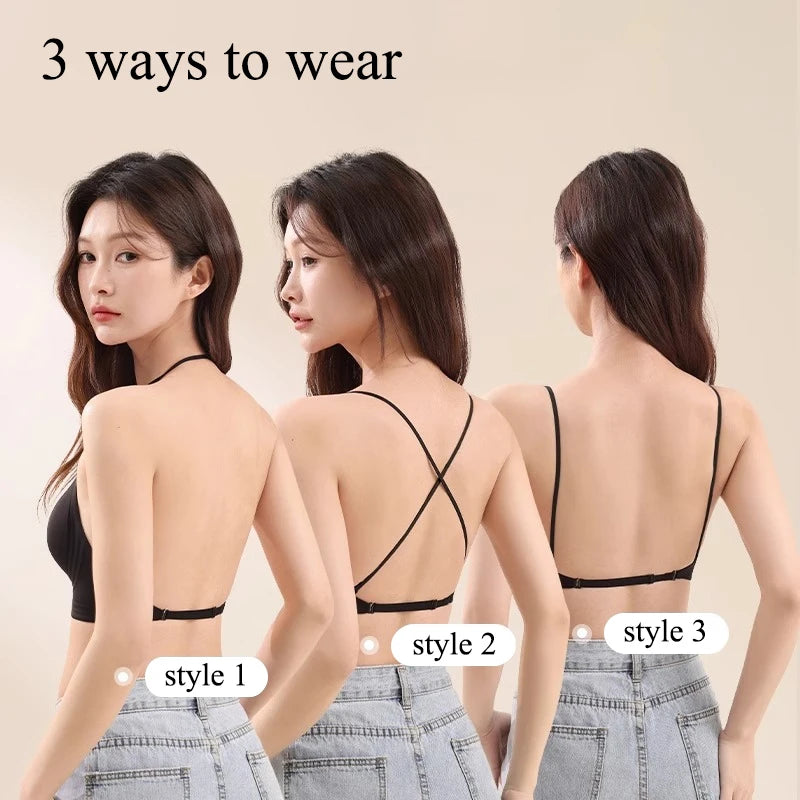 Women Seamless Push Up Bras Sexy Multiway Halter Bralette Backless Underwear for Small Chest American Style Convertible Bralette
