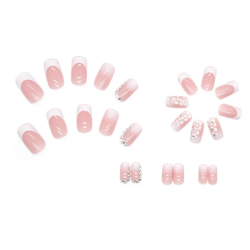 24 pieces of gentle nude long press-on nails (square shape), paired with 1 piece of jelly glue and 1 nail file