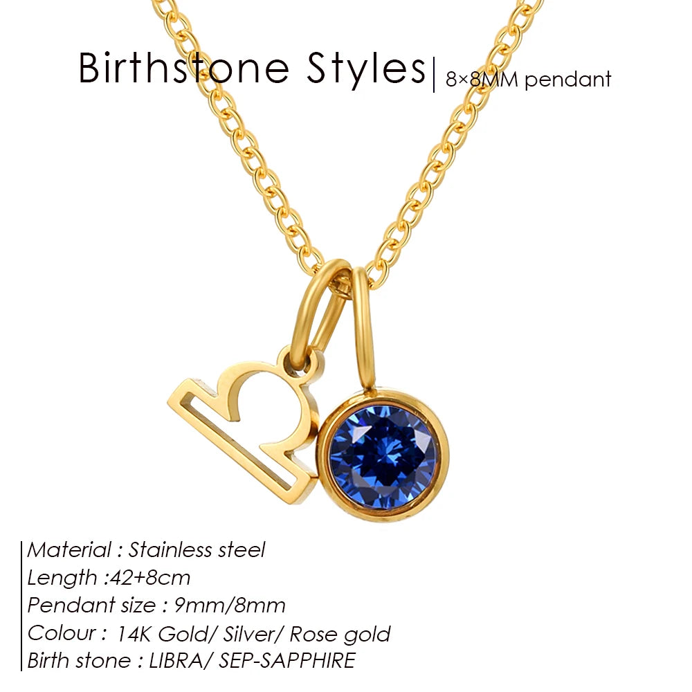EMANCO Birthstone Constellation Double Pendant Necklace 12 Zirconia Stainless Steel Jewelry DIY Necklace Birthday Gift