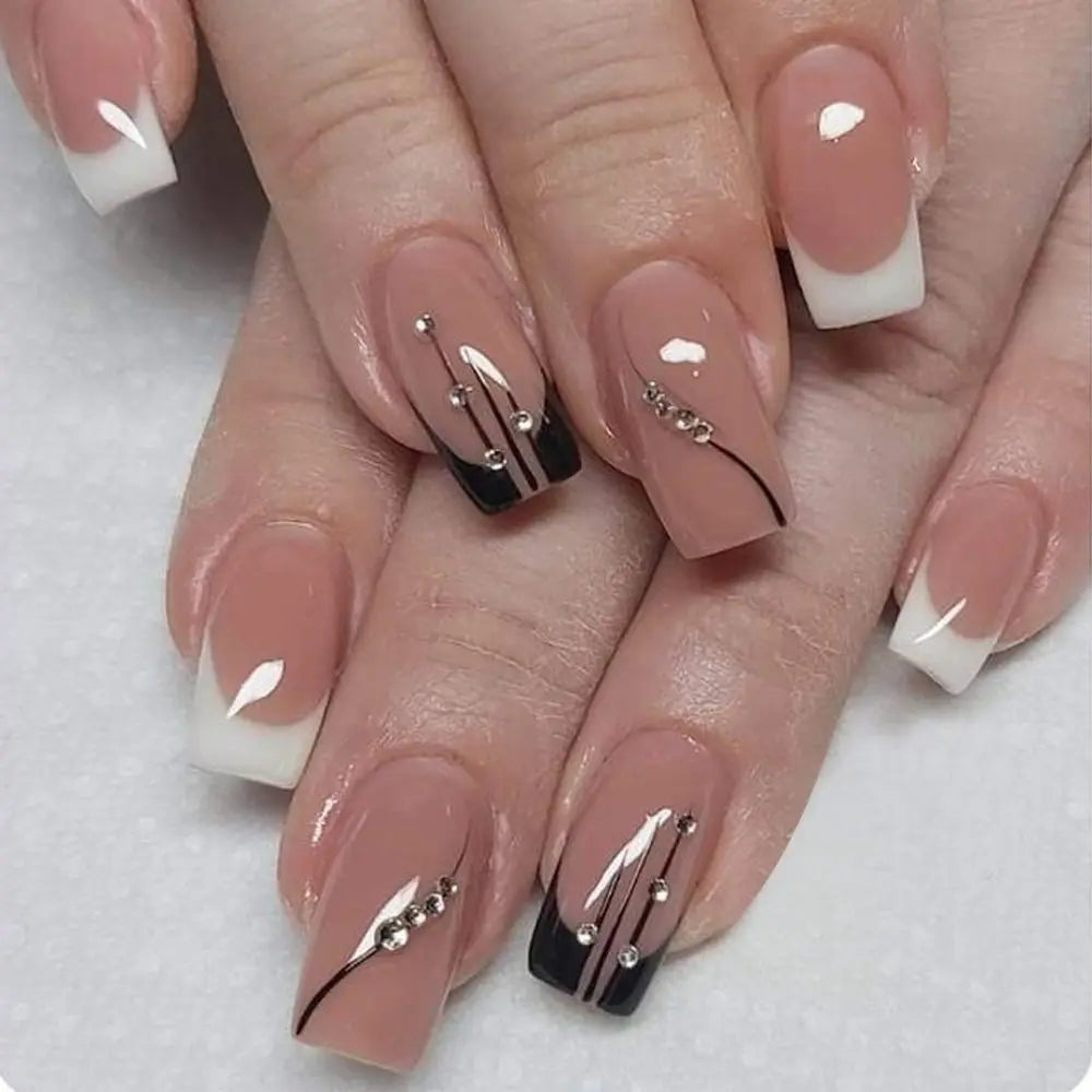 24pcs Short/Long French Elegant Pink Square False Nails Full Cover Detachable Nail Tips with Glue Artificial Nails Manicure Art