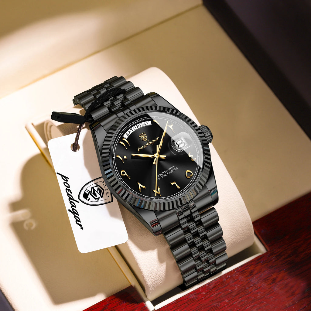 POEDAGAR Luxury High Quality Men Clock Waterproof Date Week Watch For Man Stainless Steel Luxury Quartz Men's Watches Reloj Male