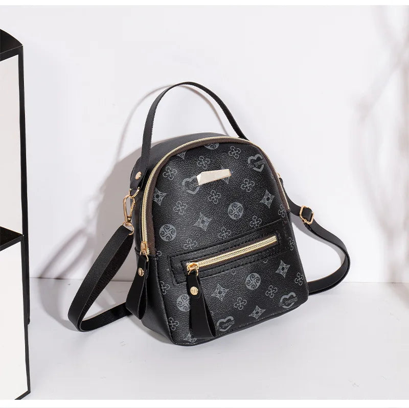 Mini Backpack Women PU Leather Printed Fashion Small Backpack 3 Ways Carry Lightweight Casual Daypack for Daily Travel Shopping