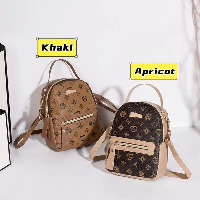Mini Backpack Women PU Leather Printed Fashion Small Backpack 3 Ways Carry Lightweight Casual Daypack for Daily Travel Shopping