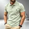 Men Solid Color Polo Shirt Regular Fit Business Casual Short Sleeve Tops With Small Horse Embroidery Chest Print