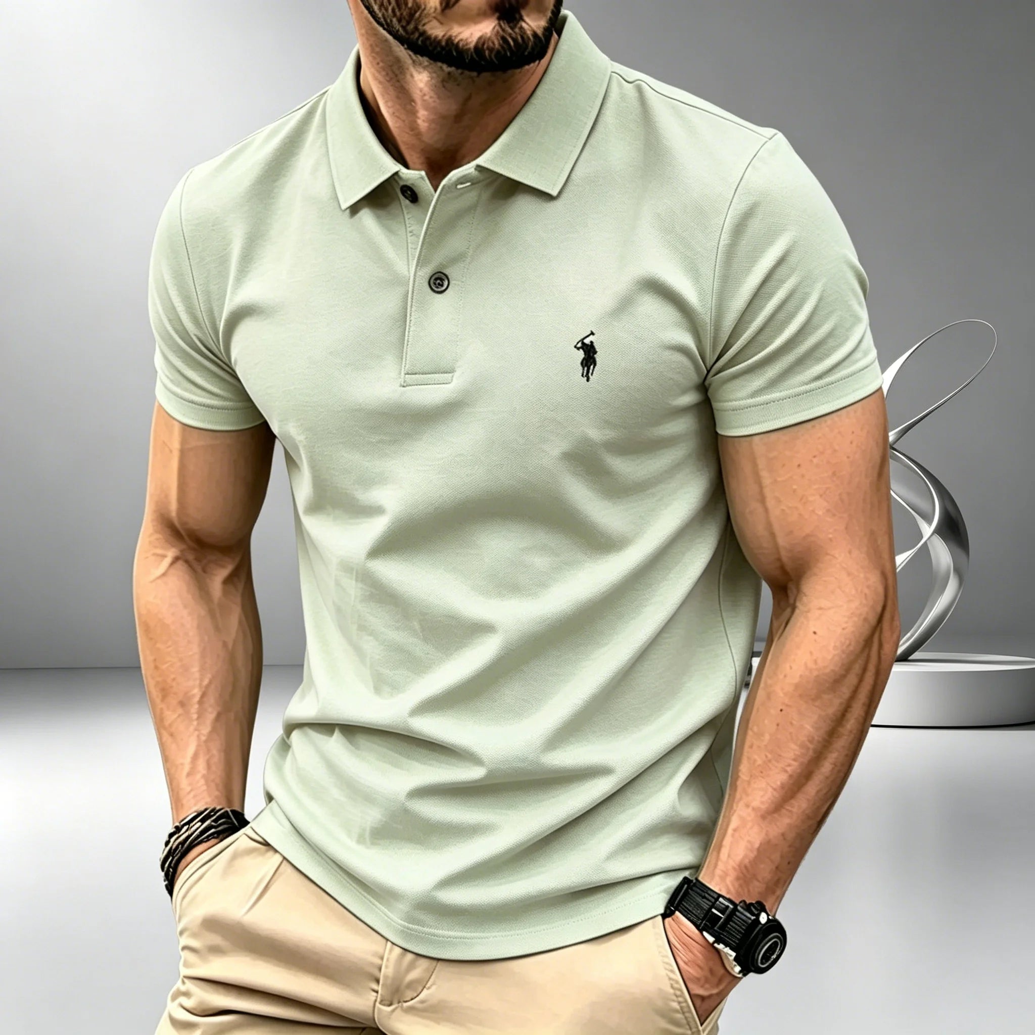 Men Solid Color Polo Shirt Regular Fit Business Casual Short Sleeve Tops With Small Horse Embroidery Chest Print
