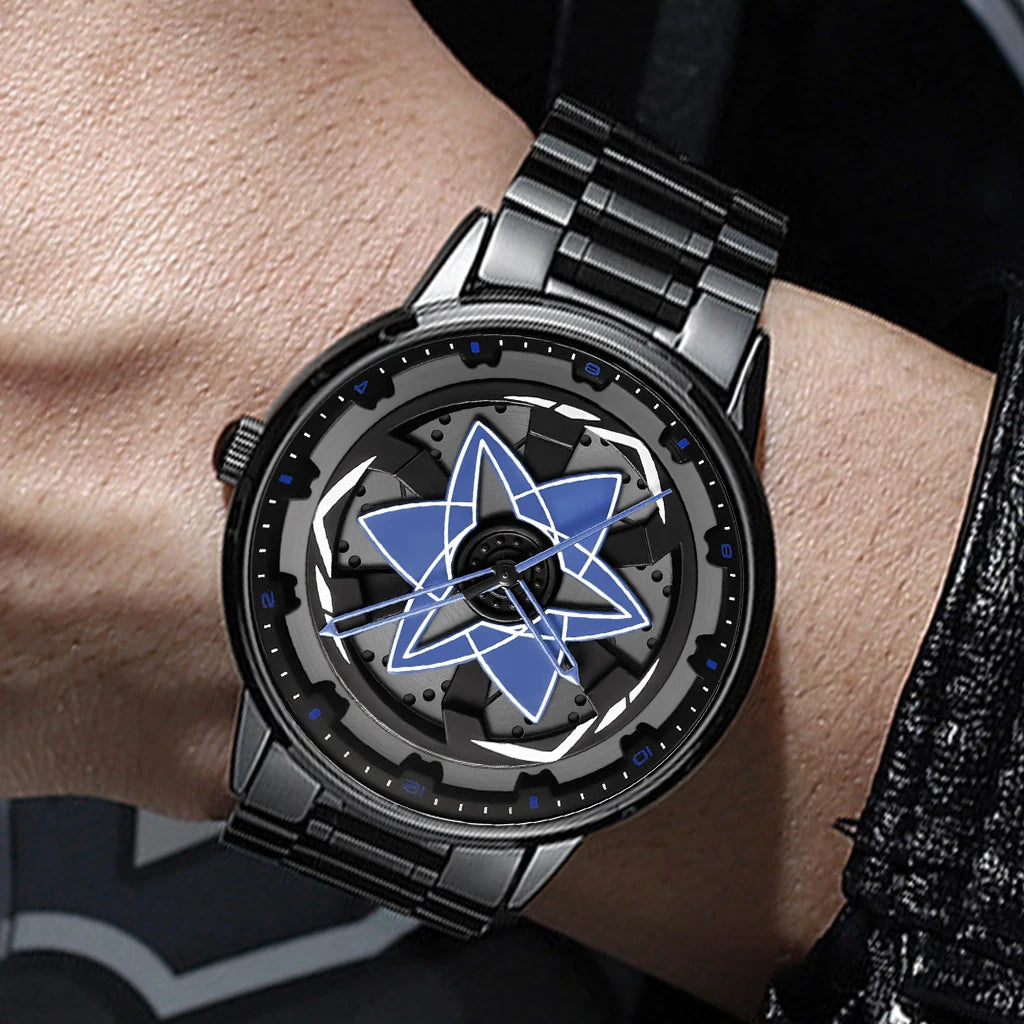 Black Men Watch 42mm Case Creative Spinning Racing Series Clock Stainless Steel Sports Quartz Movement Waterproof Watch for Men
