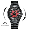 Black Men Watch 42mm Case Creative Spinning Racing Series Clock Stainless Steel Sports Quartz Movement Waterproof Watch for Men