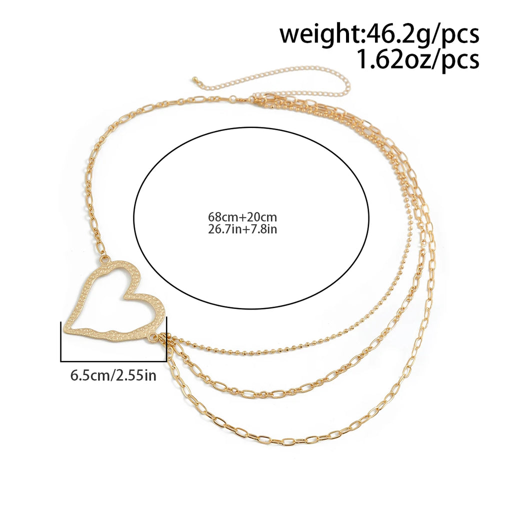 IngeSight.Z Classic Metal Multilayer Belly Chains For Women Hollow Gold Color Love Heart Beach Bikini Waist Body Chain Jewelry