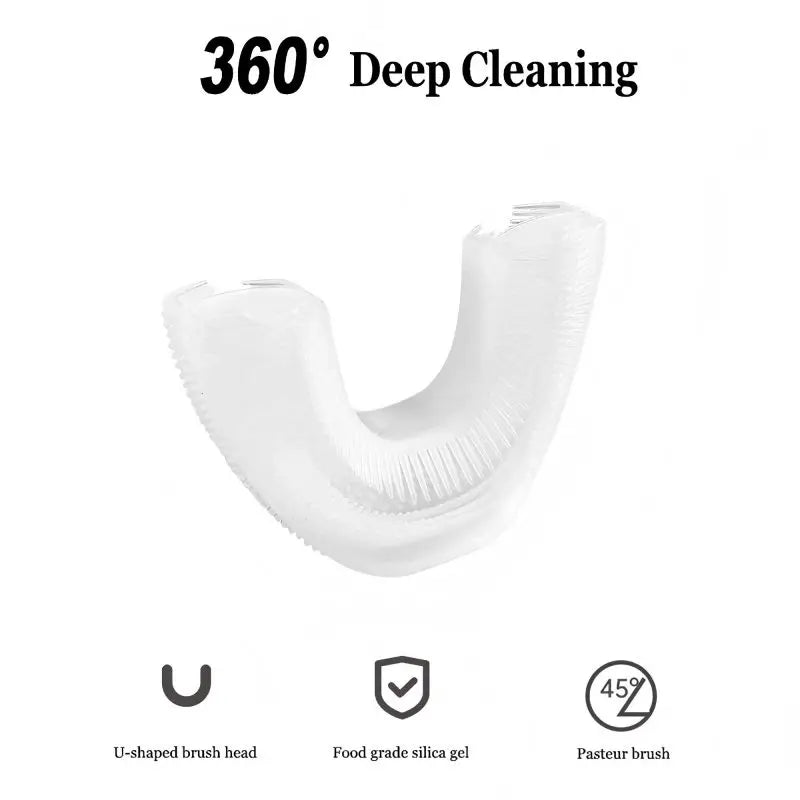 Portable U-shaped electric toothbrush, ultrasonic 360-degree cleaning, silicone whitening automatic toothbrush, oral tool