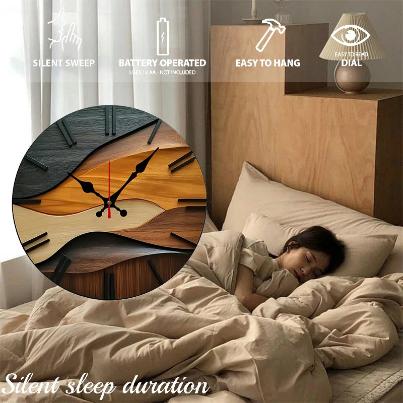 2D flat(Not 3D)Nordic Style Fiberboard Round Silent Hanging Wall Clock,Suitable For Living Room,Office,Study, Home Decor