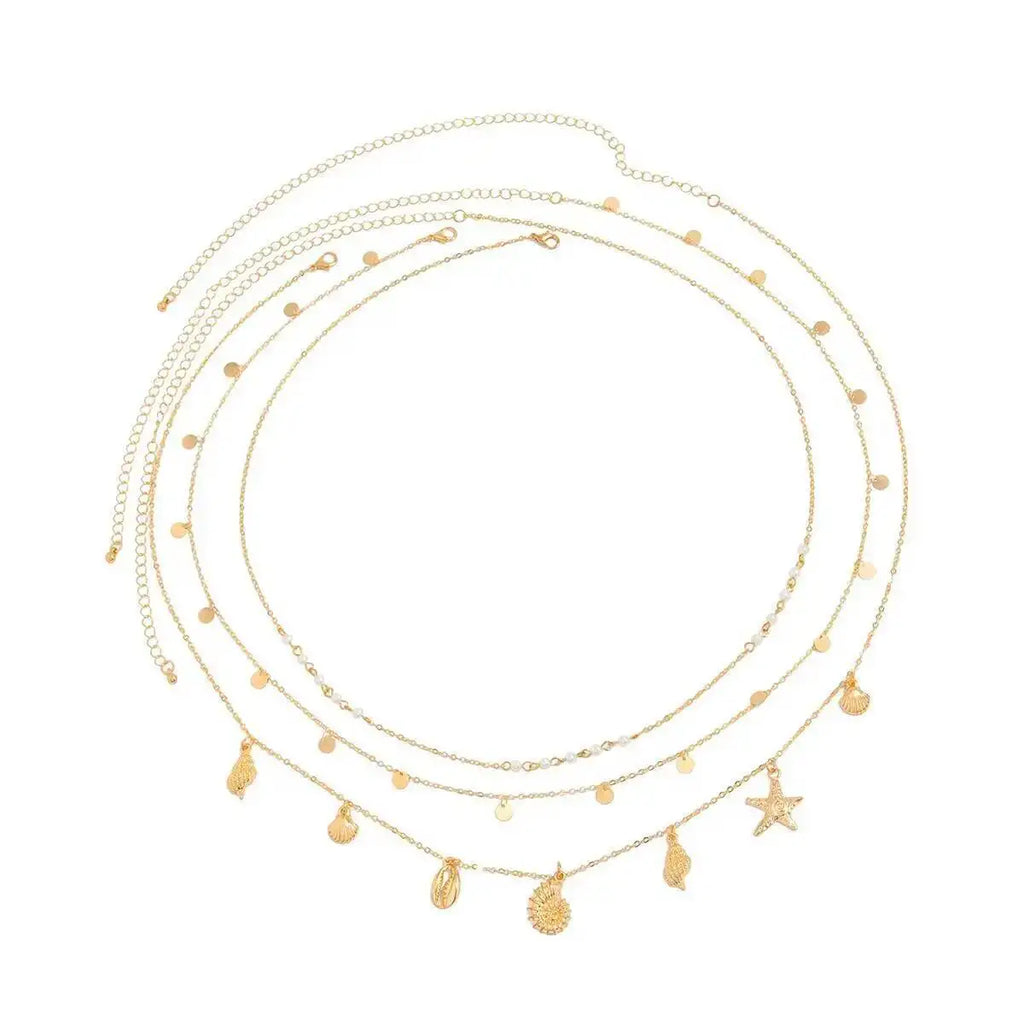IngeSight.Z 3Pcs/Set Boho Starfish Conch Pendant Waist Belly Chain Women Summer Beach Sexy Bikinis Belt Body Jewelry Accessories
