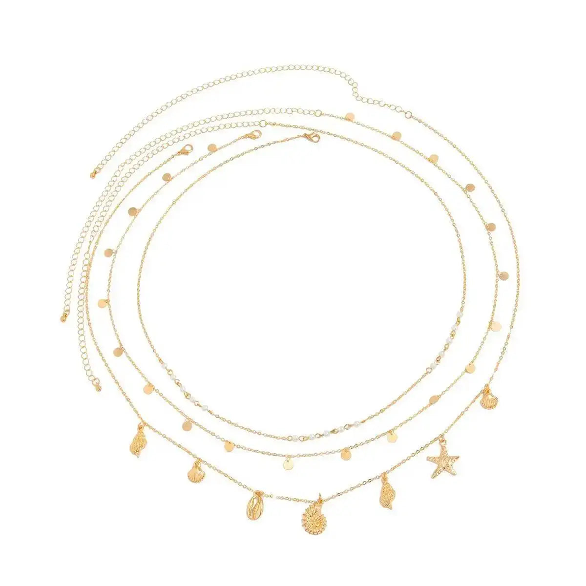 IngeSight.Z 3Pcs/Set Boho Starfish Conch Pendant Waist Belly Chain Women Summer Beach Sexy Bikinis Belt Body Jewelry Accessories