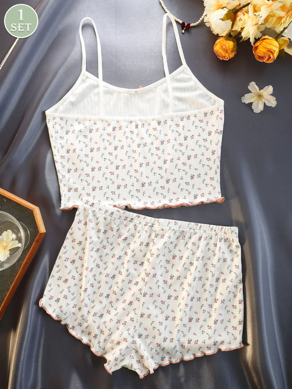 2-Piece Set, Women's Casual Sleeveless Pajamas, Camisole Top with Matching Shorts, Suitable for All Seasons, Loungewear