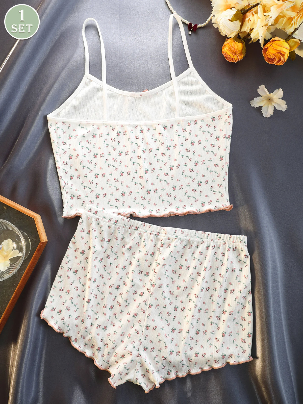 2-Piece Set, Women's Casual Sleeveless Pajamas, Camisole Top with Matching Shorts, Suitable for All Seasons, Loungewear