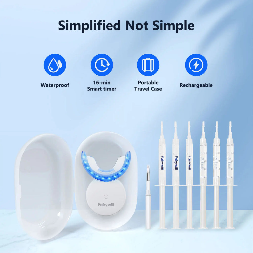 Fairywill Teeth Whitening Kit LED Light W/22% Teeth Whitening Light With 6 Carbamide Peroxide Teeth Whitening Gel For Sensitive