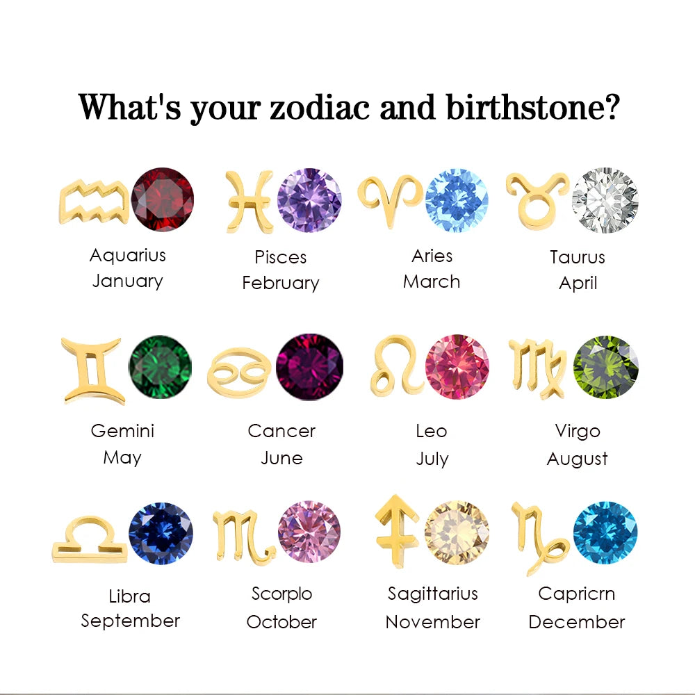 EMANCO Birthstone Constellation Double Pendant Necklace 12 Zirconia Stainless Steel Jewelry DIY Necklace Birthday Gift