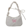 Embroidery Bowknot Butterfly Shoulder Bag Y2k-Style Ruffle Handle Nylon Bow Tote Bag Makeup Lipstick Bag Handbag New