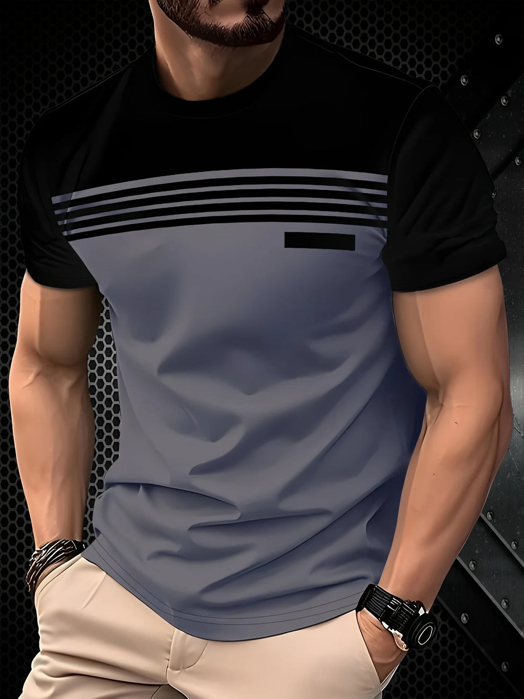 The 2025 summer new men's T-shirt features a casual, fashionable comfortable soft and breathable 3D striped pattern print
