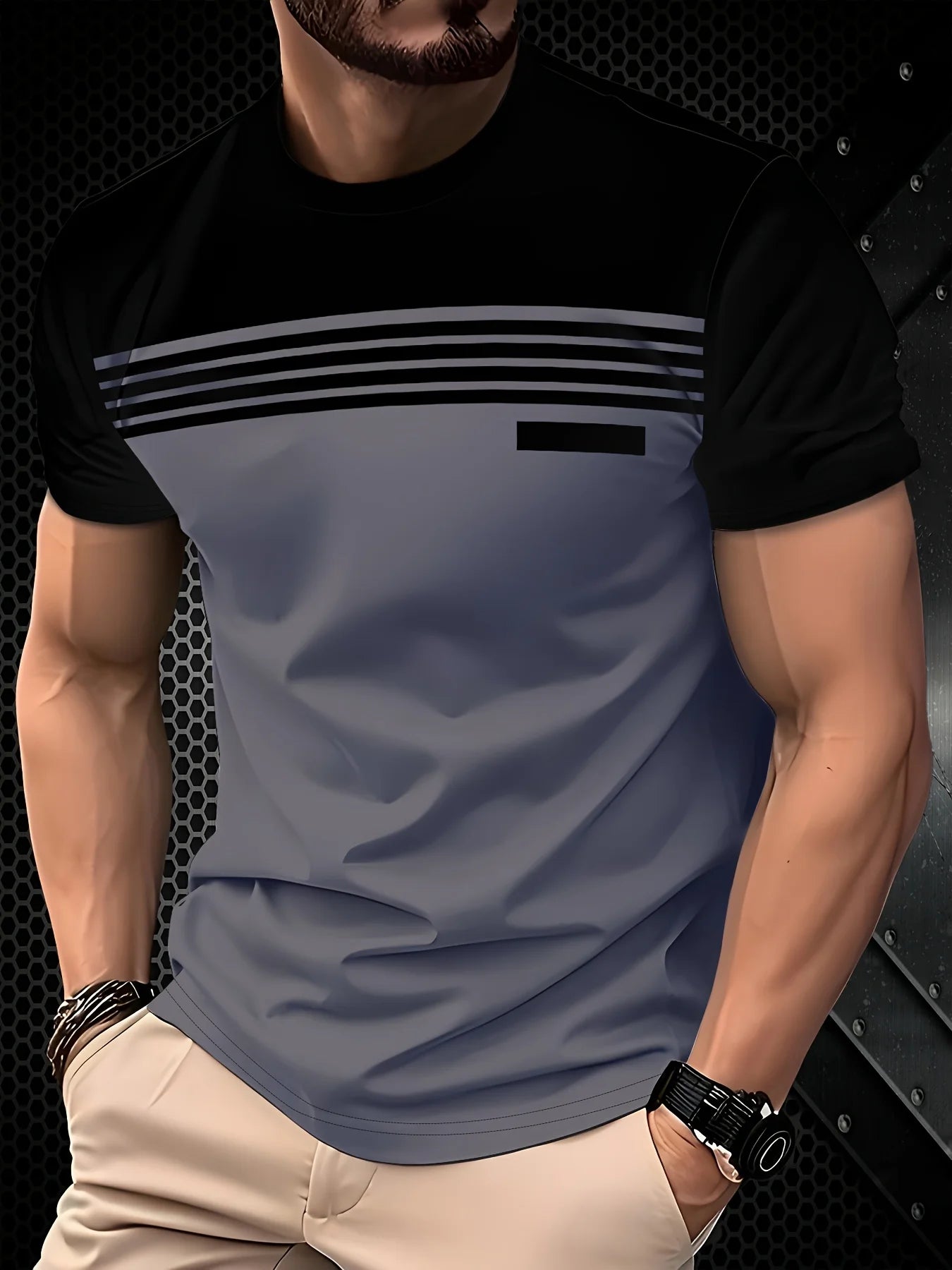The 2025 summer new men's T-shirt features a casual, fashionable comfortable soft and breathable 3D striped pattern print