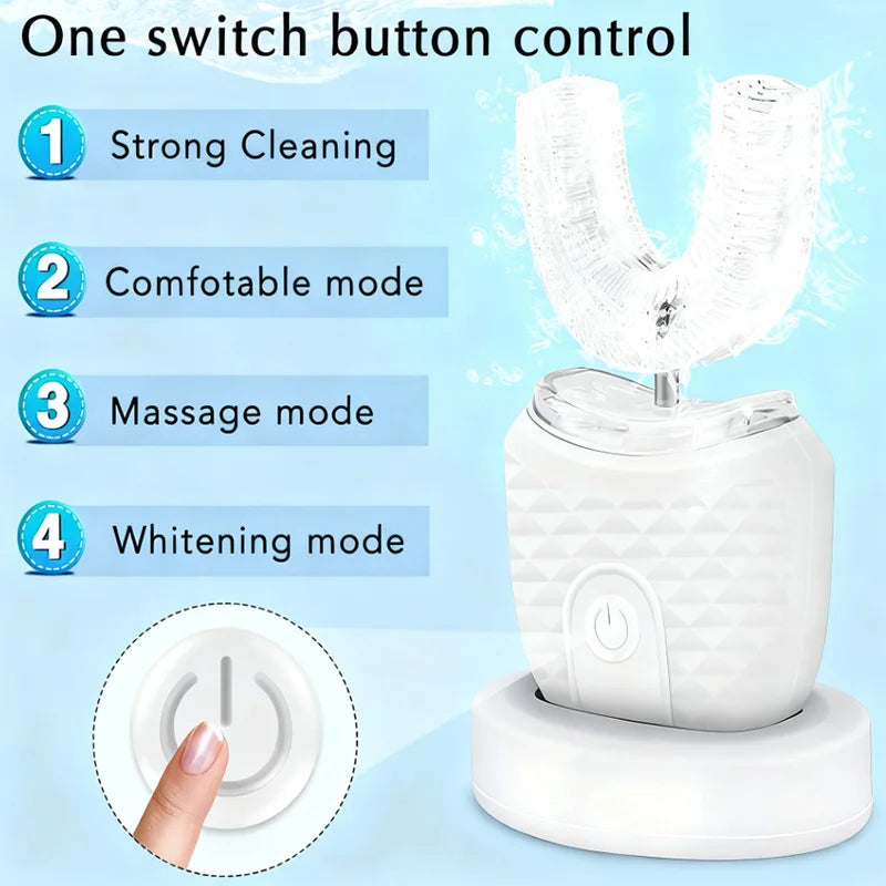 Portable U-shaped electric toothbrush, ultrasonic 360-degree cleaning, silicone whitening automatic toothbrush, oral tool