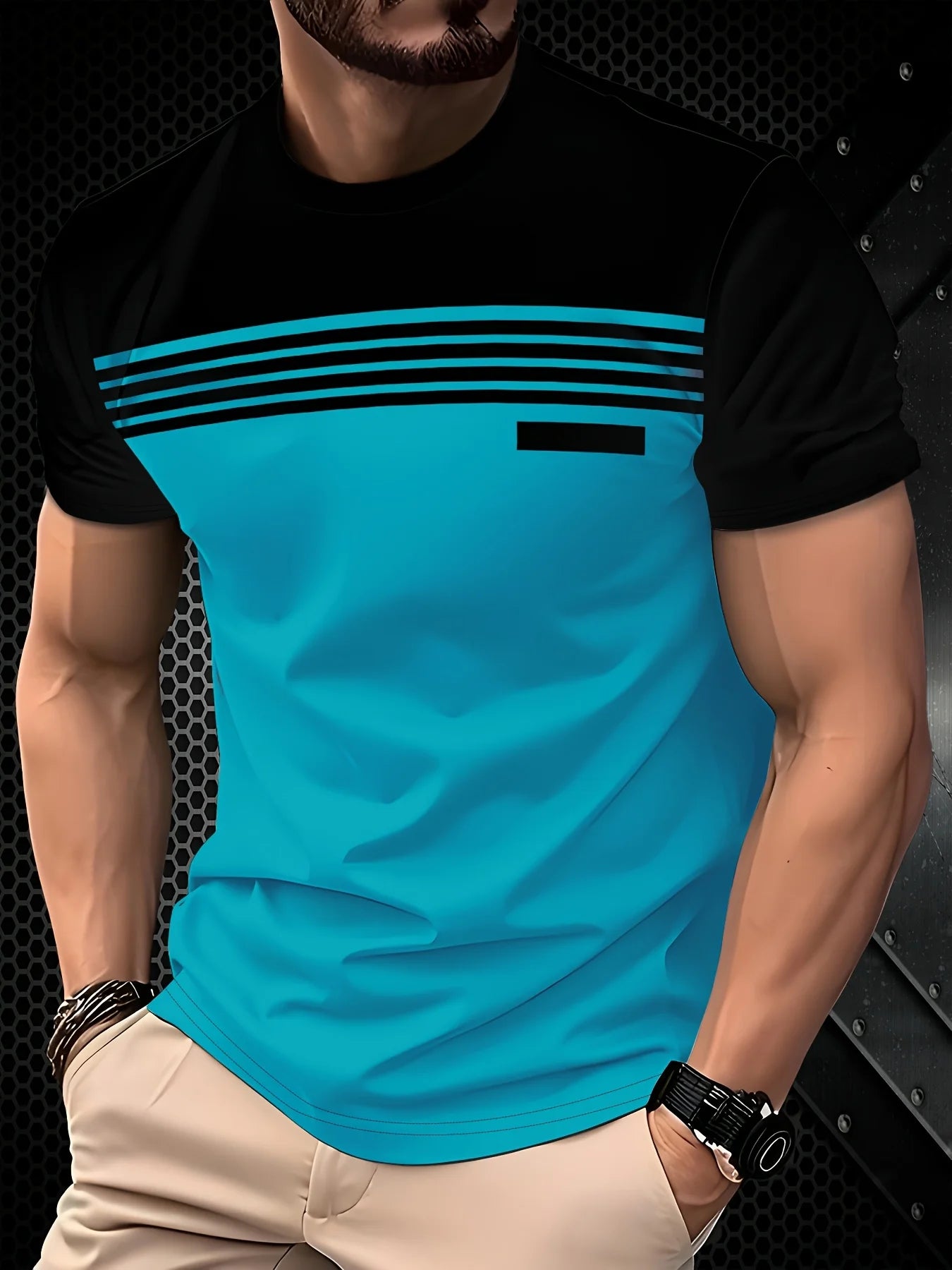 The 2025 summer new men's T-shirt features a casual, fashionable comfortable soft and breathable 3D striped pattern print