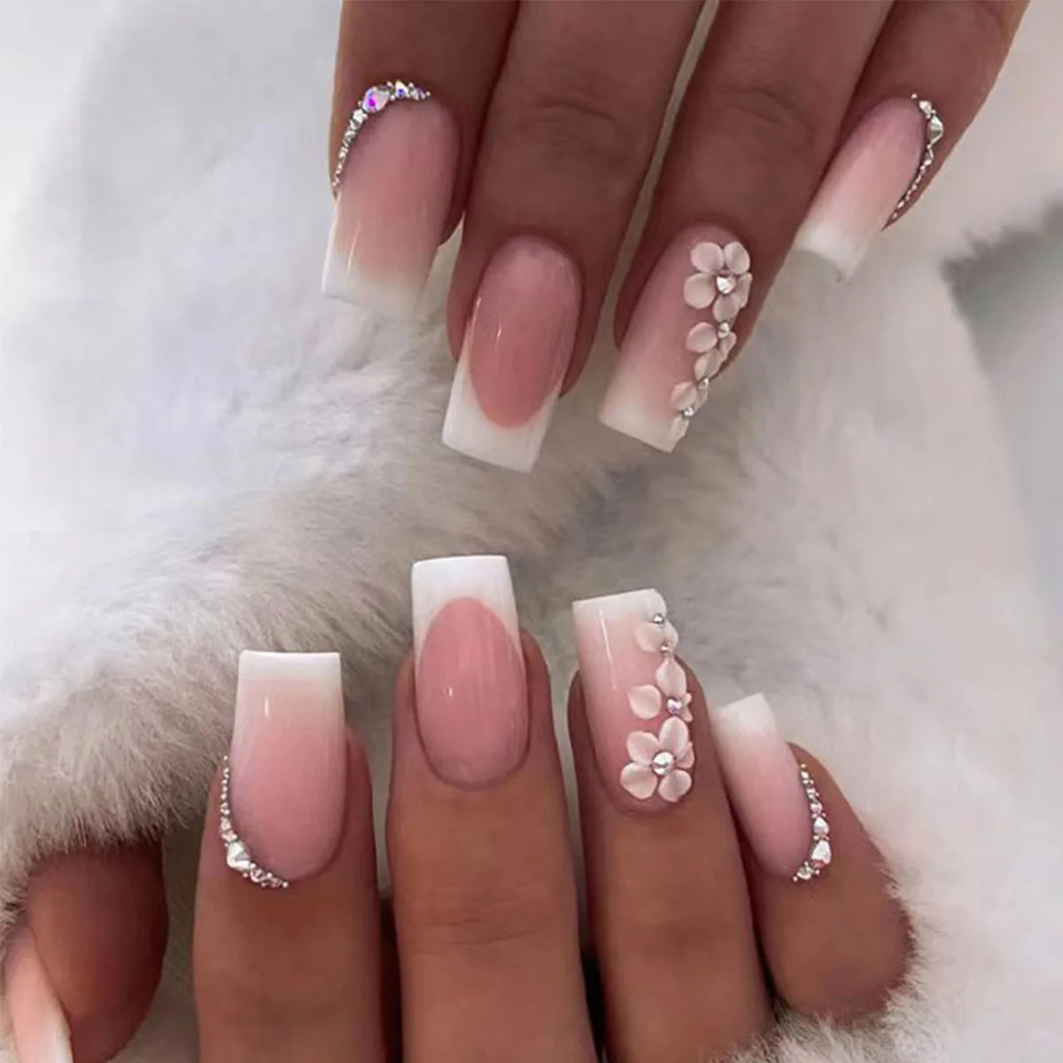 24 pieces of gentle nude long press-on nails (square shape), paired with 1 piece of jelly glue and 1 nail file