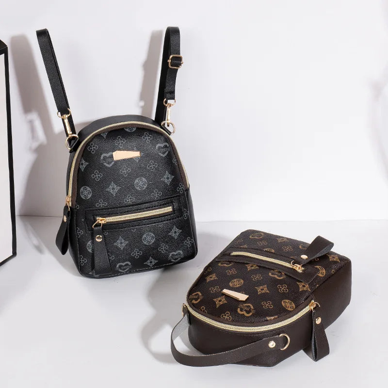 Mini Backpack Women PU Leather Printed Fashion Small Backpack 3 Ways Carry Lightweight Casual Daypack for Daily Travel Shopping