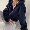 Zippered Long Sleeved Hooded Sweatshirt Loose Casual Simple Trendy Versatile Solid Color Fashionable Lazy Jacket Wholesale