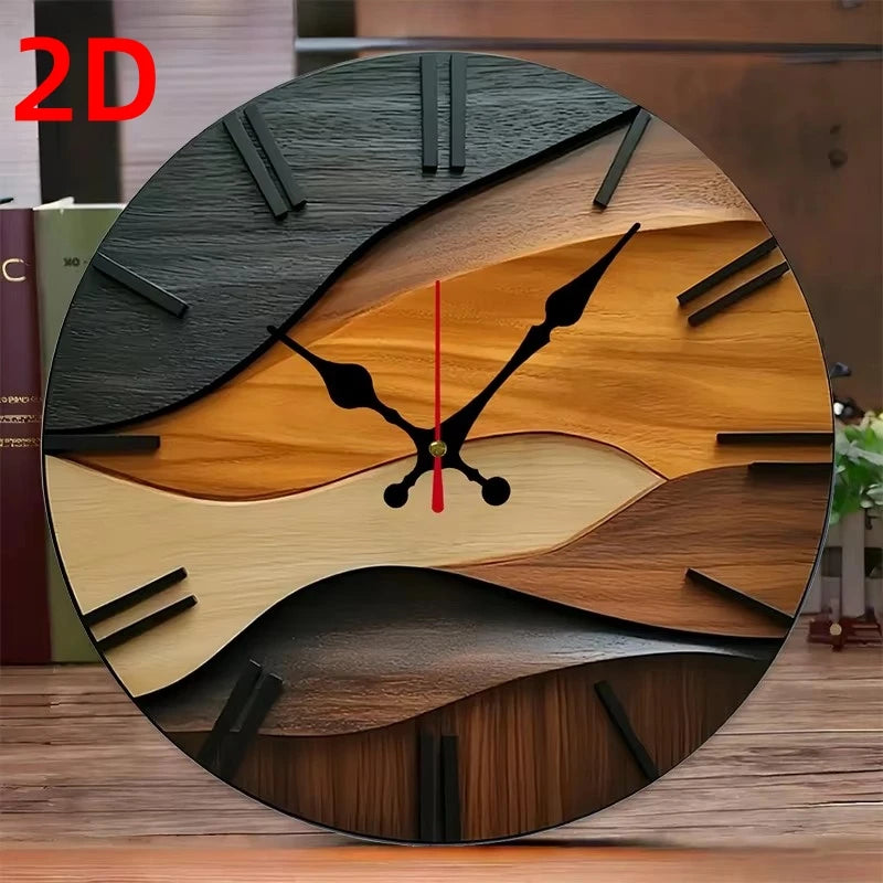 2D flat(Not 3D)Nordic Style Fiberboard Round Silent Hanging Wall Clock,Suitable For Living Room,Office,Study, Home Decor