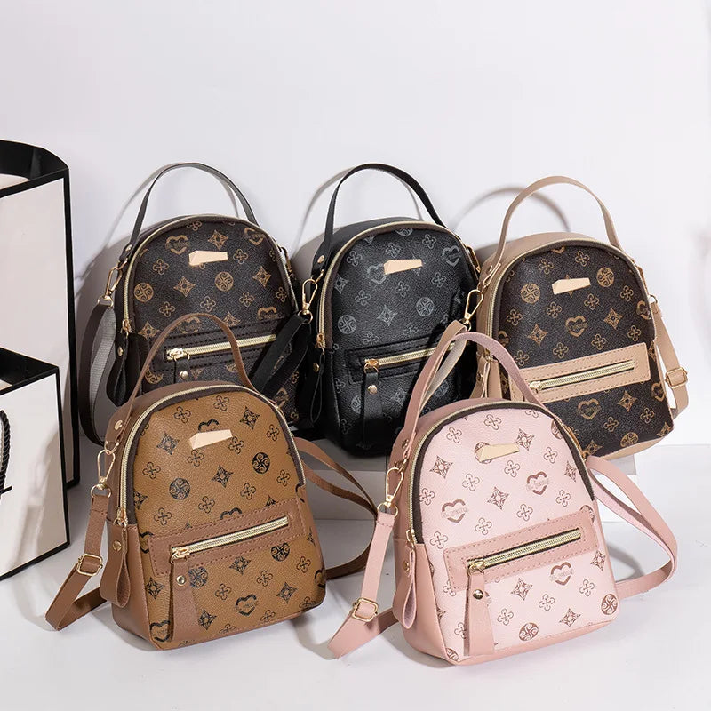 Mini Backpack Women PU Leather Printed Fashion Small Backpack 3 Ways Carry Lightweight Casual Daypack for Daily Travel Shopping