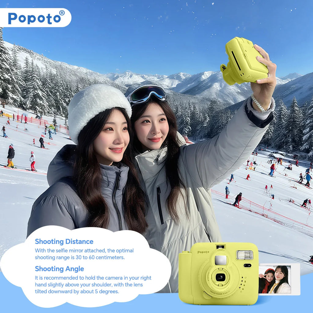 Popoto 3-Inch Instant Camera Uses Fuji Instax Mini 11 12 Film Macaron Point & Shoot Photography Vintage Photo Gift for Teens