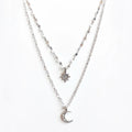 Fashion Silver Color Double Layer Star Moon Necklace for Women Charm Delicate Zircon Choker Chain Jewelry