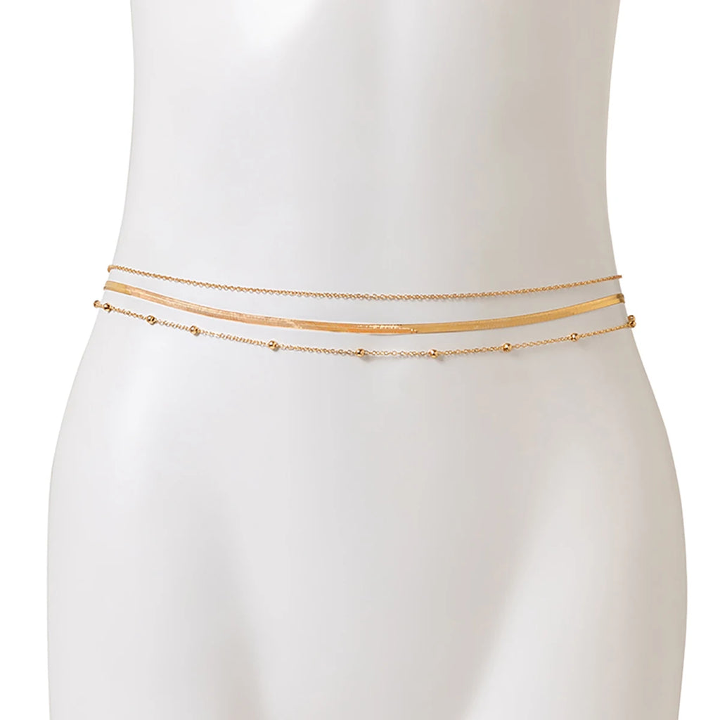 Salircon Minimalist multi-layer metal flat snake chain belly Waist chain Punk Metal Ball Sexy Bikini Summer Body Jewelry Gift