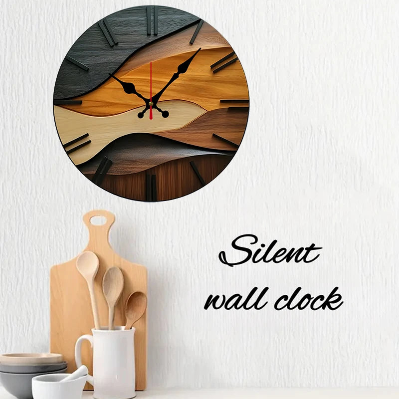 2D flat(Not 3D)Nordic Style Fiberboard Round Silent Hanging Wall Clock,Suitable For Living Room,Office,Study, Home Decor