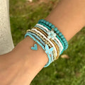 4pcs/set Bohemia Shell Bracelets for Women Ethnic Style Colorful Zircon Rice Beads Metal Chain Bangles Summer Beach Jewelry