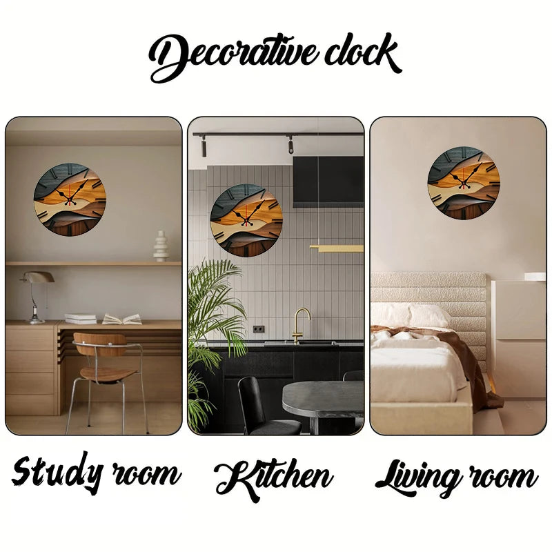 2D flat(Not 3D)Nordic Style Fiberboard Round Silent Hanging Wall Clock,Suitable For Living Room,Office,Study, Home Decor