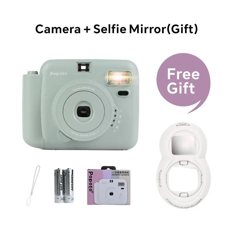 Popoto 3-Inch Instant Camera Uses Fuji Instax Mini 11 12 Film Macaron Point & Shoot Photography Vintage Photo Gift for Teens