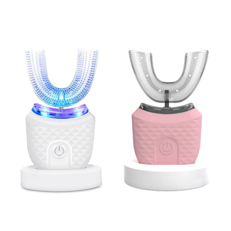 Portable U-shaped electric toothbrush, ultrasonic 360-degree cleaning, silicone whitening automatic toothbrush, oral tool