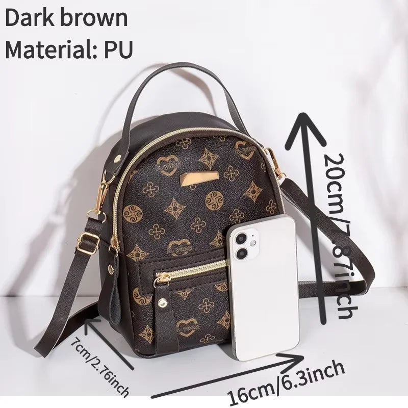 Mini Backpack Women PU Leather Printed Fashion Small Backpack 3 Ways Carry Lightweight Casual Daypack for Daily Travel Shopping
