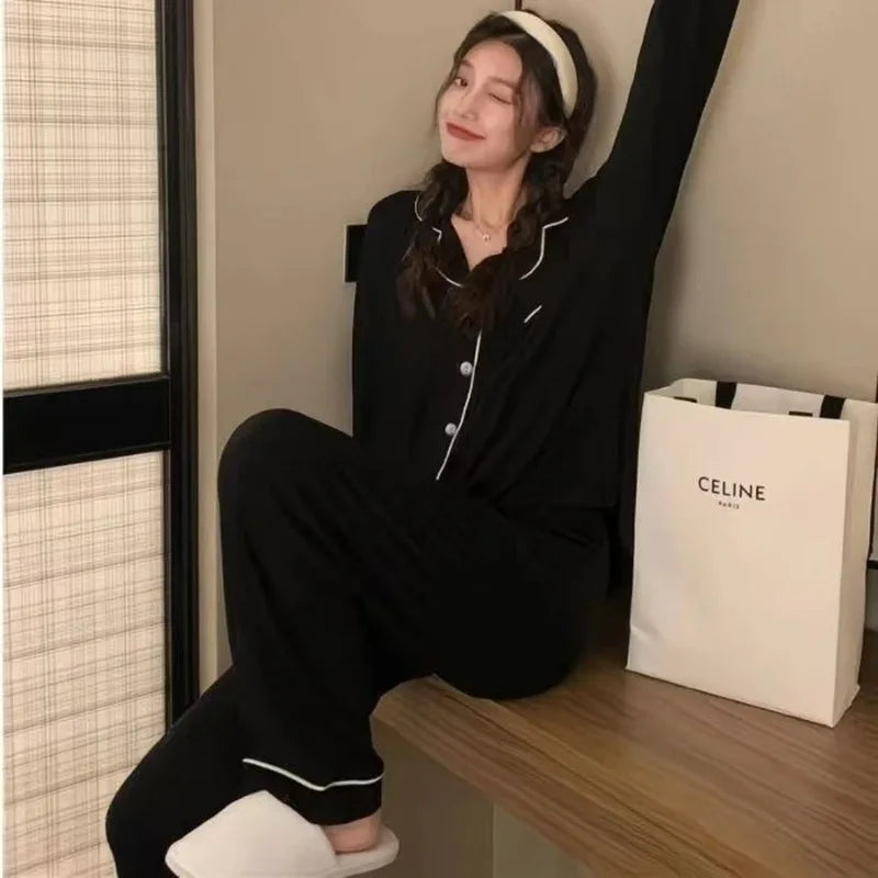 2026 Spring and Autumn New Women's Solid Color Pajamas Homewear Suit Girls Long-Sleeved Autumn and Winter Leisure Homewear Suit